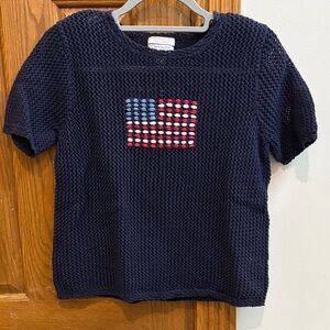 Christopher & Banks Open Knit Navy Blue Americana Short Sleeve Sweater, Small